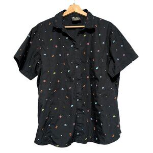 Taco Bell Womens Black Button-Up Shirt Rainbow Taco & Hot Sauce Employee Size XL